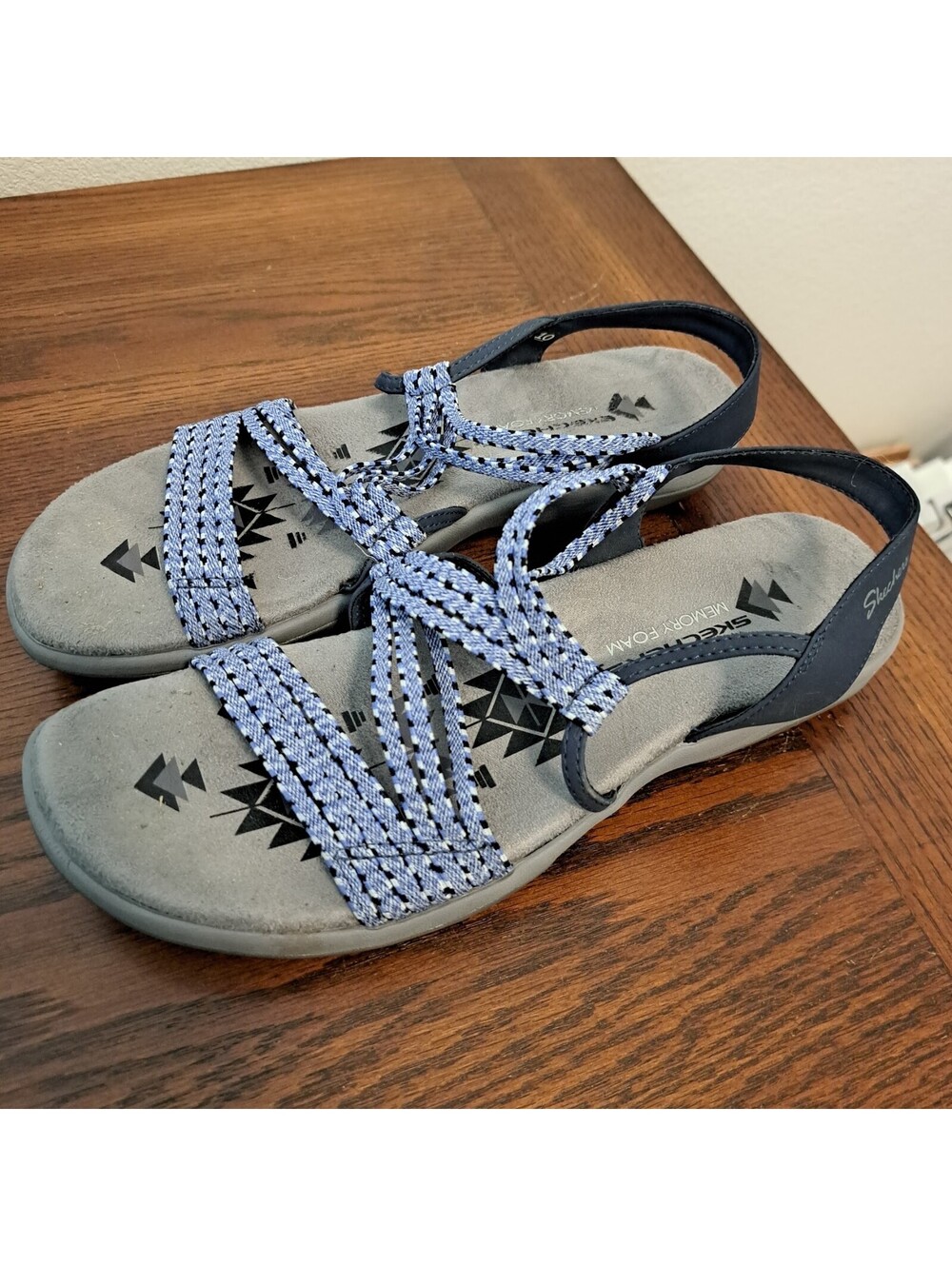 Skechers Women's Blue Memory Foam Strappy Sandals Size 10